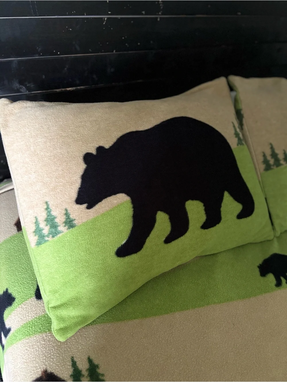 Bear Pattern Green and Cream Bedding Set - Rustic Home Bedding